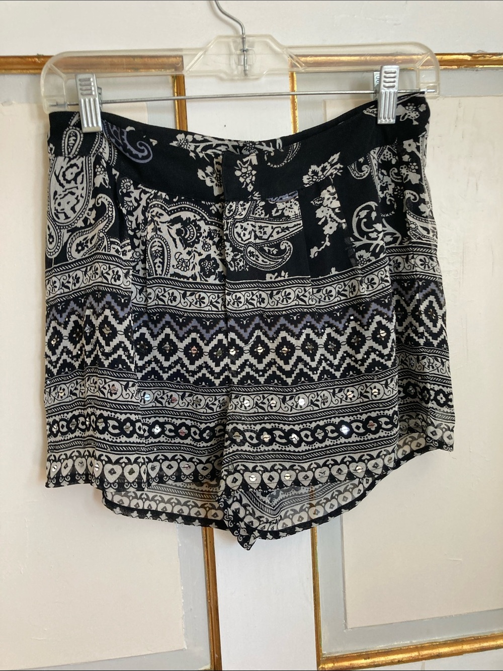 Patrons of Peace Black and Cream Paisley Border Skort-Style Shorts